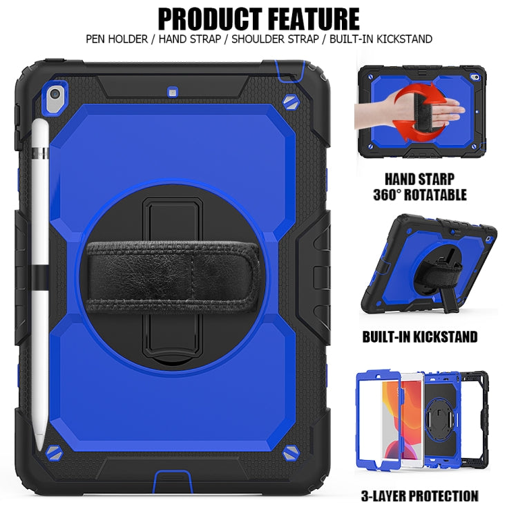 For iPad 10.2 Shockproof Colorful Silica Gel + PC Protective Case with Holder & Shoulder Strap & Hand Strap & Pen Slot(Black+Blue) - iPad 10.2 Cases by buy2fix | Online Shopping UK | buy2fix