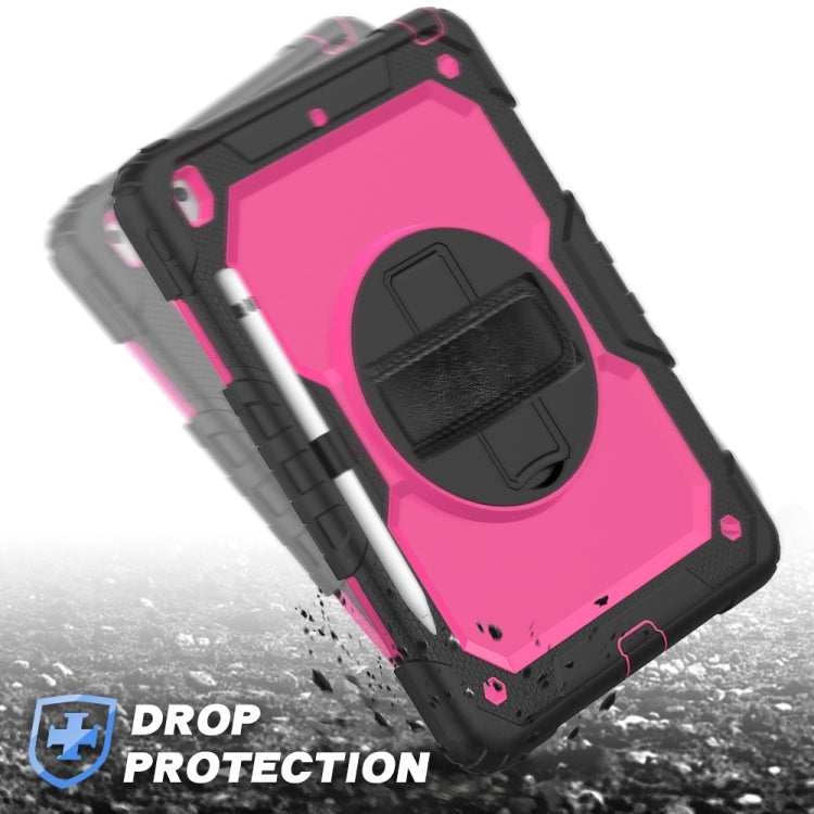 For iPad 10.2 Shockproof Colorful Silica Gel + PC Protective Case with Holder & Shoulder Strap & Hand Strap & Pen Slot(Black+Hot Pink) - iPad 10.2 Cases by buy2fix | Online Shopping UK | buy2fix