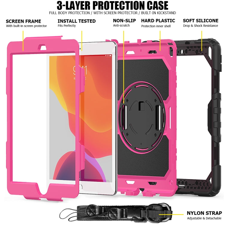 For iPad 10.2 Shockproof Colorful Silica Gel + PC Protective Case with Holder & Shoulder Strap & Hand Strap & Pen Slot(Black+Hot Pink) - iPad 10.2 Cases by buy2fix | Online Shopping UK | buy2fix