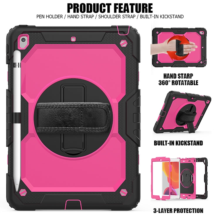 For iPad 10.2 Shockproof Colorful Silica Gel + PC Protective Case with Holder & Shoulder Strap & Hand Strap & Pen Slot(Black+Hot Pink) - iPad 10.2 Cases by buy2fix | Online Shopping UK | buy2fix