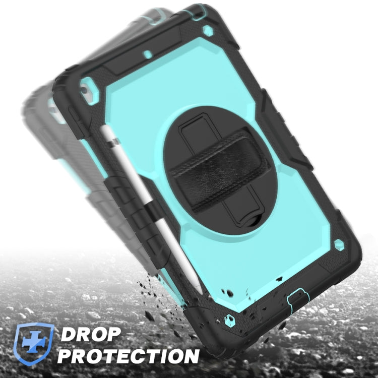 For iPad 10.2 Shockproof Colorful Silica Gel + PC Protective Case with Holder & Shoulder Strap & Hand Strap & Pen Slot(Black+Teal) - iPad 10.2 Cases by buy2fix | Online Shopping UK | buy2fix