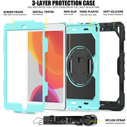 For iPad 10.2 Shockproof Colorful Silica Gel + PC Protective Case with Holder & Shoulder Strap & Hand Strap & Pen Slot(Black+Teal) - iPad 10.2 Cases by buy2fix | Online Shopping UK | buy2fix