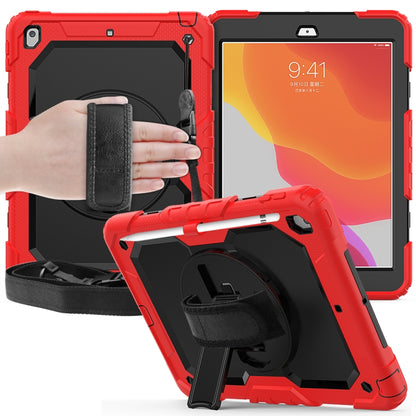 For iPad 10.2 Shockproof Colorful Silica Gel + PC Protective Case with Holder & Shoulder Strap & Hand Strap & Pen Slot(Red) - iPad 10.2 Cases by buy2fix | Online Shopping UK | buy2fix
