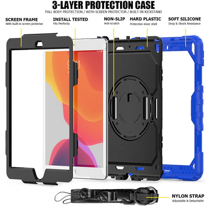 For iPad 10.2 Shockproof Colorful Silica Gel + PC Protective Case with Holder & Shoulder Strap & Hand Strap & Pen Slot(Blue) - iPad 10.2 Cases by buy2fix | Online Shopping UK | buy2fix
