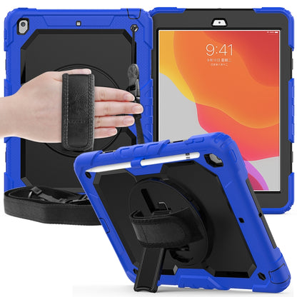 For iPad 10.2 Shockproof Colorful Silica Gel + PC Protective Case with Holder & Shoulder Strap & Hand Strap & Pen Slot(Blue) - iPad 10.2 Cases by buy2fix | Online Shopping UK | buy2fix