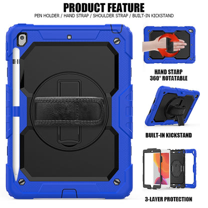 For iPad 10.2 Shockproof Colorful Silica Gel + PC Protective Case with Holder & Shoulder Strap & Hand Strap & Pen Slot(Blue) - iPad 10.2 Cases by buy2fix | Online Shopping UK | buy2fix