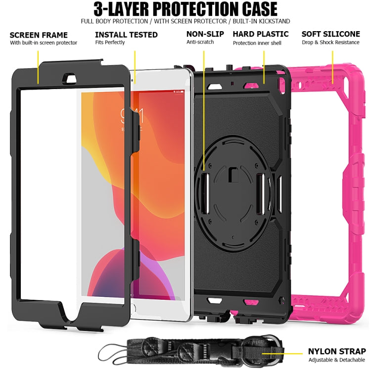 For iPad 10.2 Shockproof Colorful Silica Gel + PC Protective Case with Holder & Shoulder Strap & Hand Strap & Pen Slot(Hot Pink) - iPad 10.2 Cases by buy2fix | Online Shopping UK | buy2fix