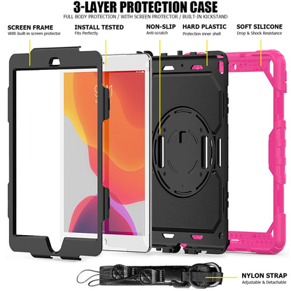 For iPad 10.2 Shockproof Colorful Silica Gel + PC Protective Case with Holder & Shoulder Strap & Hand Strap & Pen Slot(Hot Pink) - iPad 10.2 Cases by buy2fix | Online Shopping UK | buy2fix