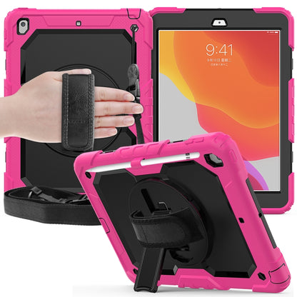 For iPad 10.2 Shockproof Colorful Silica Gel + PC Protective Case with Holder & Shoulder Strap & Hand Strap & Pen Slot(Hot Pink) - iPad 10.2 Cases by buy2fix | Online Shopping UK | buy2fix