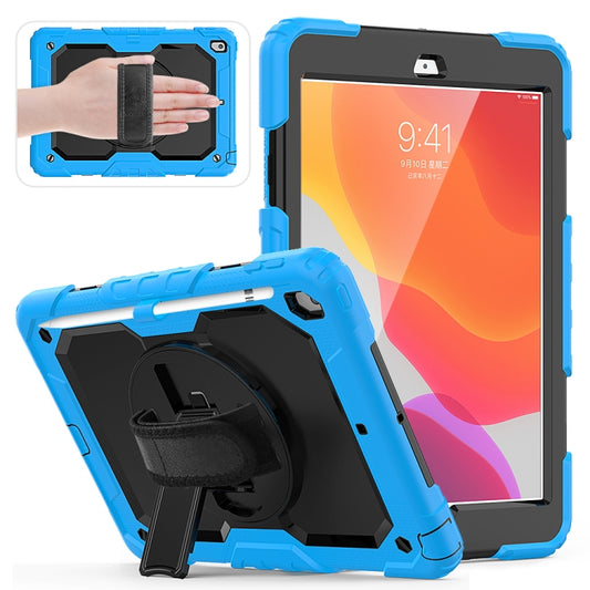 For iPad 10.2 Shockproof Colorful Silica Gel + PC Protective Case with Holder & Shoulder Strap & Hand Strap & Pen Slot(Light Blue) - iPad 10.2 Cases by buy2fix | Online Shopping UK | buy2fix