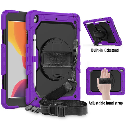 For iPad 10.2 Shockproof Colorful Silica Gel + PC Protective Case with Holder & Shoulder Strap & Hand Strap & Pen Slot(Purple) - iPad 10.2 Cases by buy2fix | Online Shopping UK | buy2fix