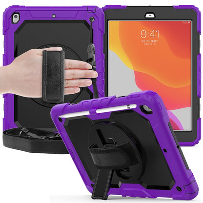 For iPad 10.2 Shockproof Colorful Silica Gel + PC Protective Case with Holder & Shoulder Strap & Hand Strap & Pen Slot(Purple) - iPad 10.2 Cases by buy2fix | Online Shopping UK | buy2fix