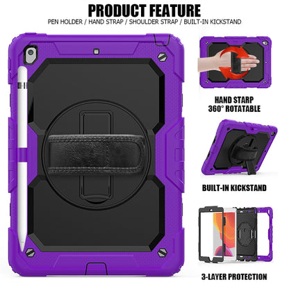 For iPad 10.2 Shockproof Colorful Silica Gel + PC Protective Case with Holder & Shoulder Strap & Hand Strap & Pen Slot(Purple) - iPad 10.2 Cases by buy2fix | Online Shopping UK | buy2fix