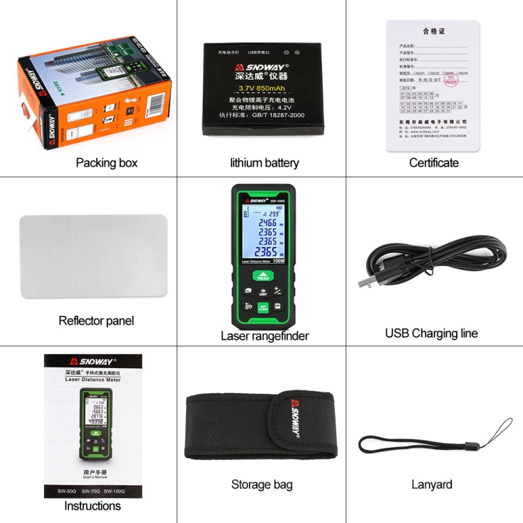 SNDWAY SW-100G Green lLght Digital Laser Tape Sensor Range Finder - Laser Rangefinder by SNDWAY | Online Shopping UK | buy2fix
