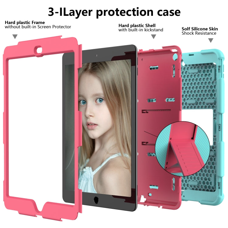 For iPad 10.2 Shockproof Two-Color Silicone Protection Case with Holder & Pen Slot(TeaL+Hot Pink) - iPad 10.2 Cases by buy2fix | Online Shopping UK | buy2fix