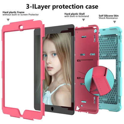 For iPad 10.2 Shockproof Two-Color Silicone Protection Case with Holder & Pen Slot(TeaL+Hot Pink) - iPad 10.2 Cases by buy2fix | Online Shopping UK | buy2fix