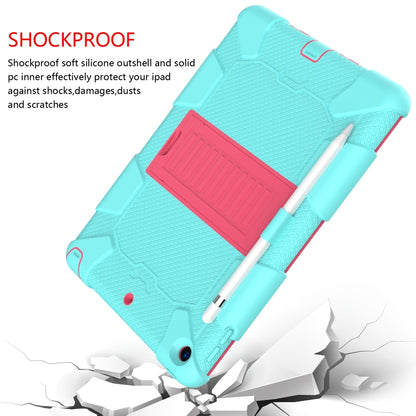 For iPad 10.2 Shockproof Two-Color Silicone Protection Case with Holder & Pen Slot(TeaL+Hot Pink) - iPad 10.2 Cases by buy2fix | Online Shopping UK | buy2fix