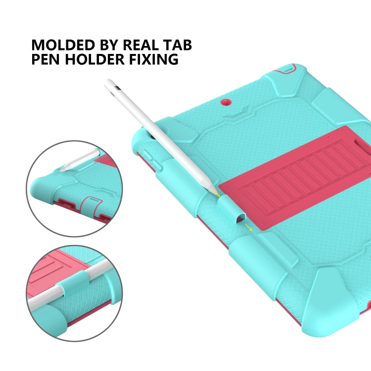 For iPad 10.2 Shockproof Two-Color Silicone Protection Case with Holder & Pen Slot(TeaL+Hot Pink) - iPad 10.2 Cases by buy2fix | Online Shopping UK | buy2fix