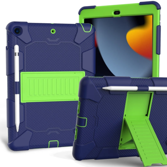 For iPad 10.2 Shockproof Two-Color Silicone Protection Case with Holder & Pen Slot(Dark Blue+Green) - iPad 10.2 Cases by buy2fix | Online Shopping UK | buy2fix