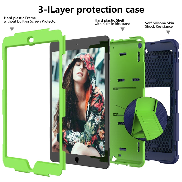 For iPad 10.2 Shockproof Two-Color Silicone Protection Case with Holder & Pen Slot(Dark Blue+Green) - iPad 10.2 Cases by buy2fix | Online Shopping UK | buy2fix