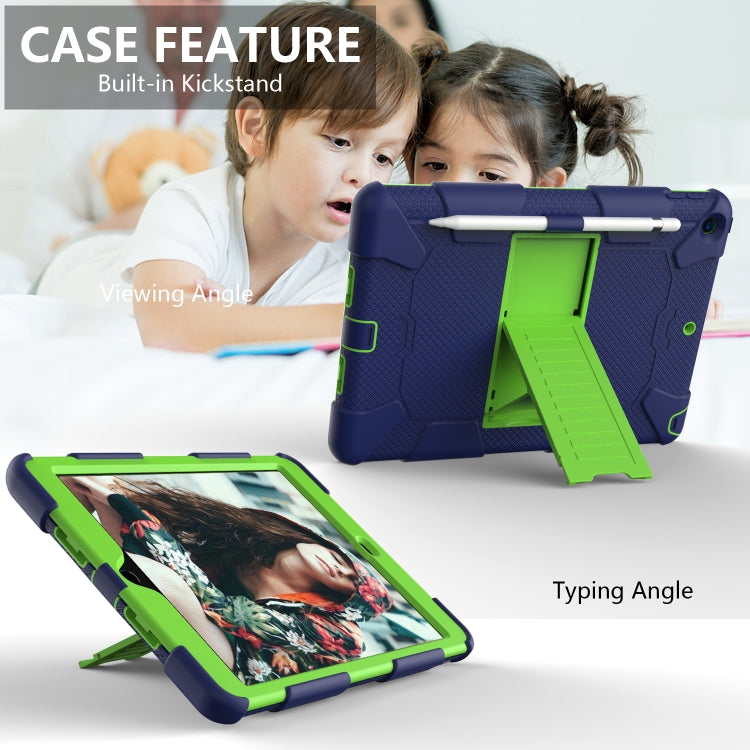 For iPad 10.2 Shockproof Two-Color Silicone Protection Case with Holder & Pen Slot(Dark Blue+Green) - iPad 10.2 Cases by buy2fix | Online Shopping UK | buy2fix