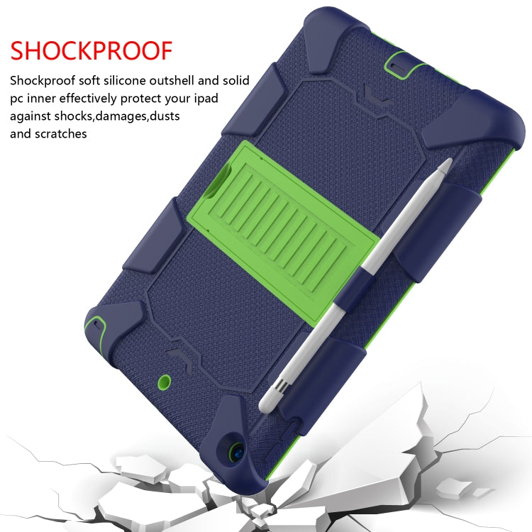 For iPad 10.2 Shockproof Two-Color Silicone Protection Case with Holder & Pen Slot(Dark Blue+Green) - iPad 10.2 Cases by buy2fix | Online Shopping UK | buy2fix