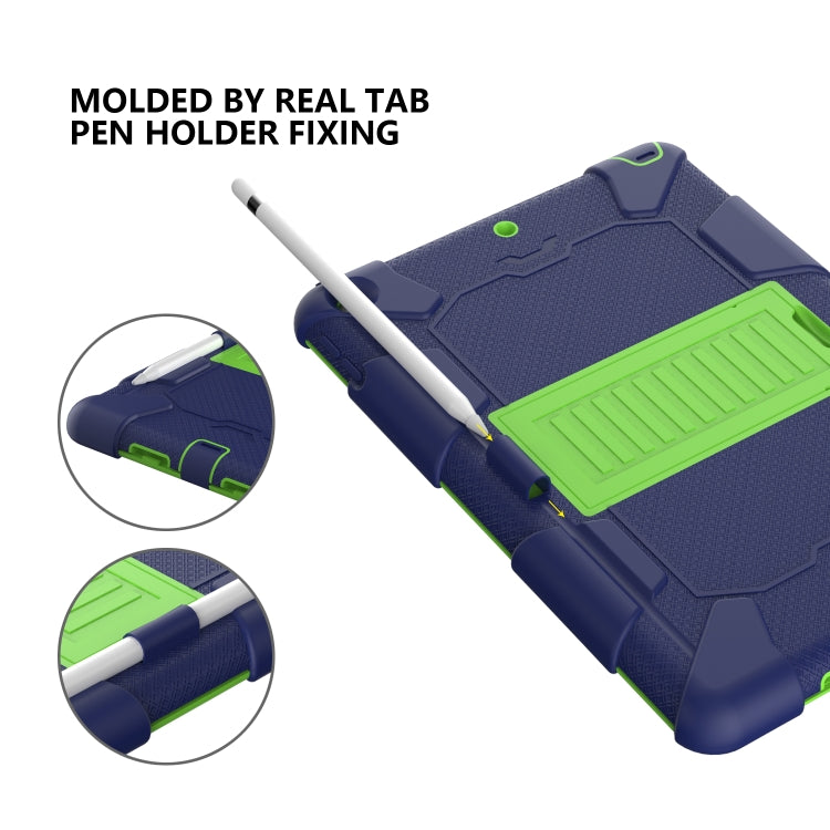 For iPad 10.2 Shockproof Two-Color Silicone Protection Case with Holder & Pen Slot(Dark Blue+Green) - iPad 10.2 Cases by buy2fix | Online Shopping UK | buy2fix