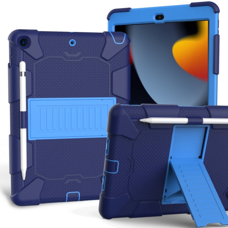 For iPad 10.2 Shockproof Two-Color Silicone Protection Case with Holder & Pen Slot(Dark Blue+Blue) - iPad 10.2 Cases by buy2fix | Online Shopping UK | buy2fix