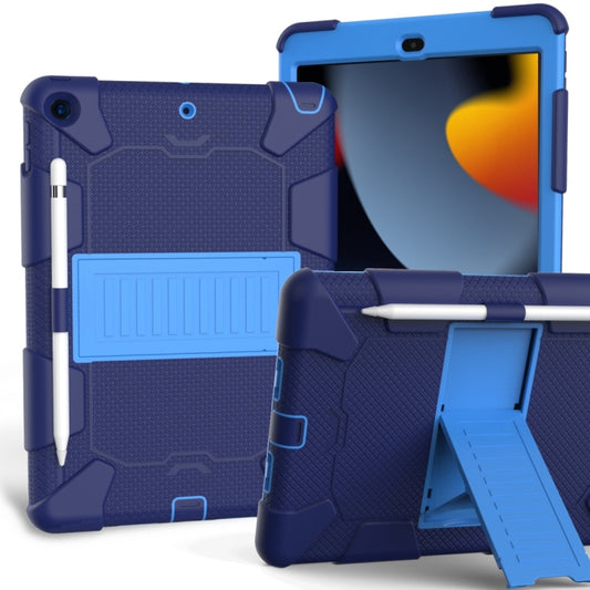 For iPad 10.2 Shockproof Two-Color Silicone Protection Case with Holder & Pen Slot(Dark Blue+Blue) - iPad 10.2 Cases by buy2fix | Online Shopping UK | buy2fix