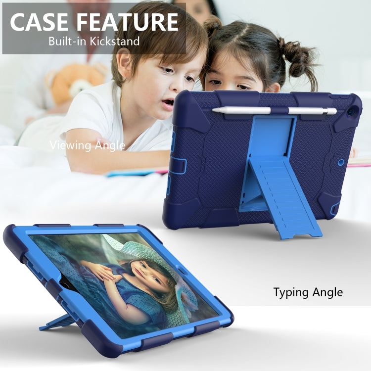 For iPad 10.2 Shockproof Two-Color Silicone Protection Case with Holder & Pen Slot(Dark Blue+Blue) - iPad 10.2 Cases by buy2fix | Online Shopping UK | buy2fix