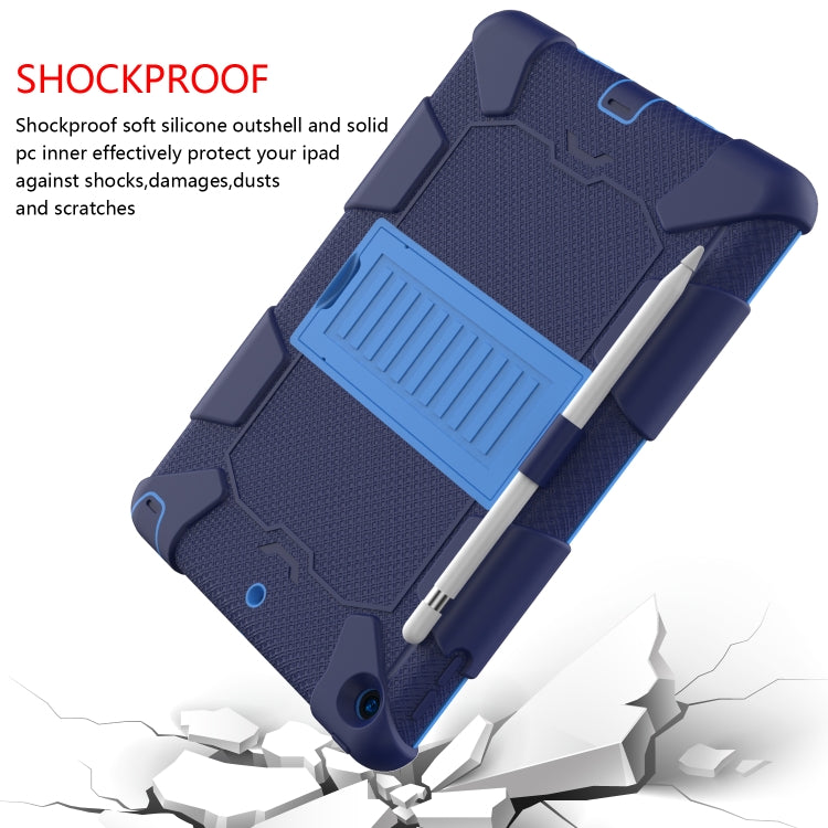 For iPad 10.2 Shockproof Two-Color Silicone Protection Case with Holder & Pen Slot(Dark Blue+Blue) - iPad 10.2 Cases by buy2fix | Online Shopping UK | buy2fix
