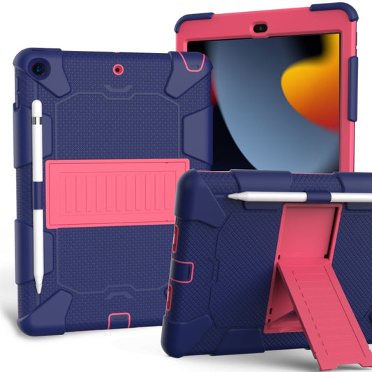 For iPad 10.2 Shockproof Two-Color Silicone Protection Case with Holder & Pen Slot(Dark Blue+Hot Pink) - iPad 10.2 Cases by buy2fix | Online Shopping UK | buy2fix