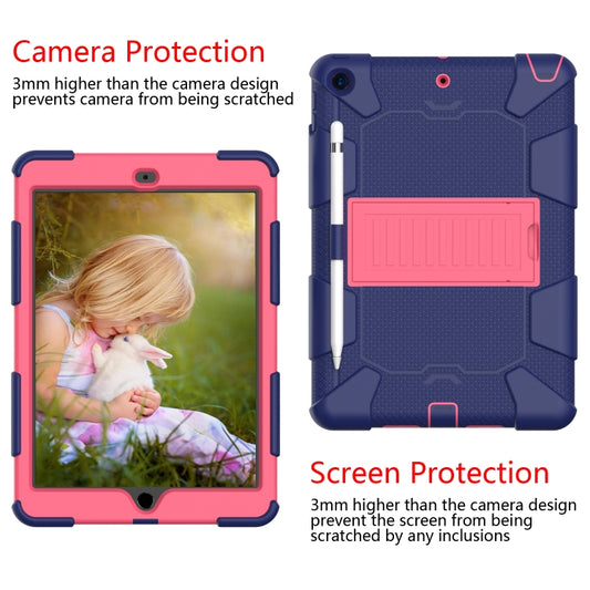 For iPad 10.2 Shockproof Two-Color Silicone Protection Case with Holder & Pen Slot(Dark Blue+Hot Pink) - iPad 10.2 Cases by buy2fix | Online Shopping UK | buy2fix