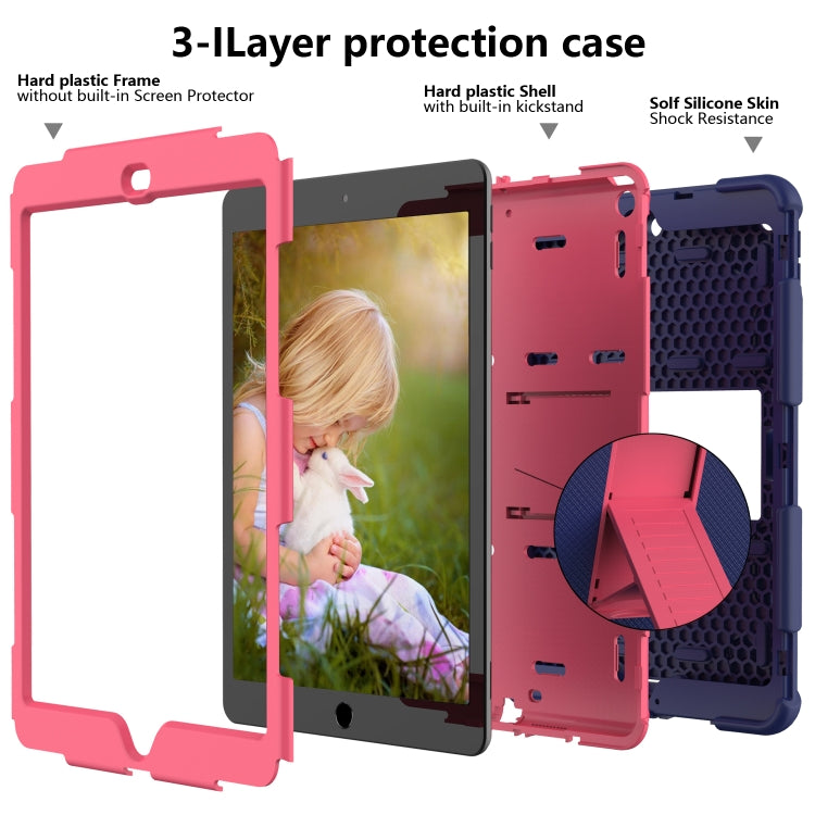 For iPad 10.2 Shockproof Two-Color Silicone Protection Case with Holder & Pen Slot(Dark Blue+Hot Pink) - iPad 10.2 Cases by buy2fix | Online Shopping UK | buy2fix