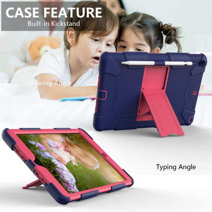 For iPad 10.2 Shockproof Two-Color Silicone Protection Case with Holder & Pen Slot(Dark Blue+Hot Pink) - iPad 10.2 Cases by buy2fix | Online Shopping UK | buy2fix