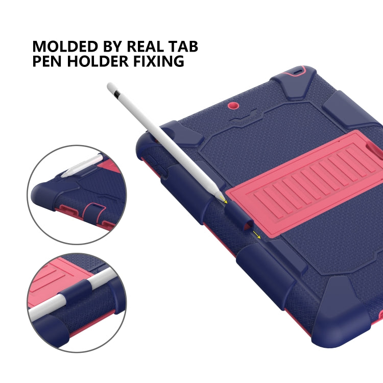 For iPad 10.2 Shockproof Two-Color Silicone Protection Case with Holder & Pen Slot(Dark Blue+Hot Pink) - iPad 10.2 Cases by buy2fix | Online Shopping UK | buy2fix