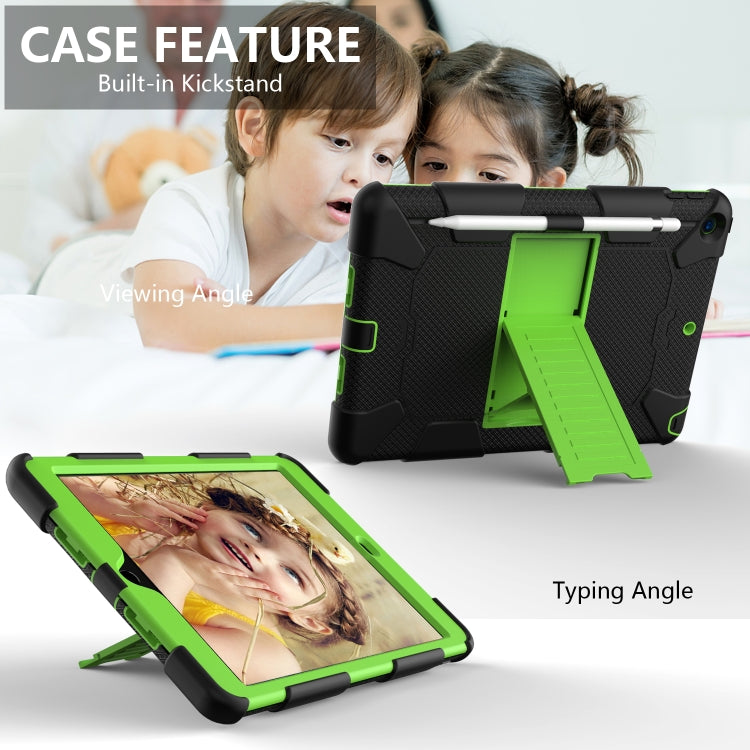 For iPad 10.2 Shockproof Two-Color Silicone Protection Case with Holder & Pen Slot(Black+Green) - iPad 10.2 Cases by buy2fix | Online Shopping UK | buy2fix