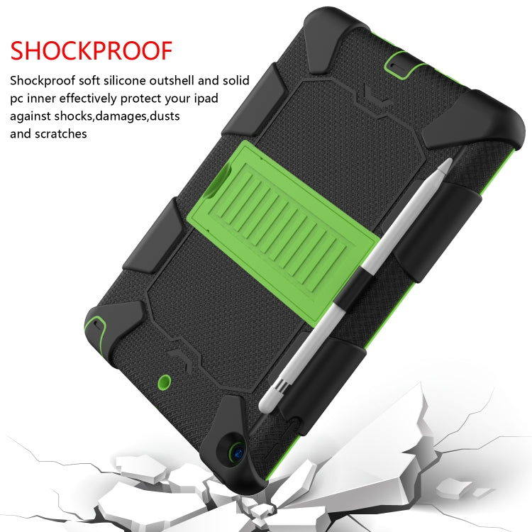 For iPad 10.2 Shockproof Two-Color Silicone Protection Case with Holder & Pen Slot(Black+Green) - iPad 10.2 Cases by buy2fix | Online Shopping UK | buy2fix