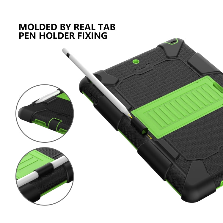 For iPad 10.2 Shockproof Two-Color Silicone Protection Case with Holder & Pen Slot(Black+Green) - iPad 10.2 Cases by buy2fix | Online Shopping UK | buy2fix