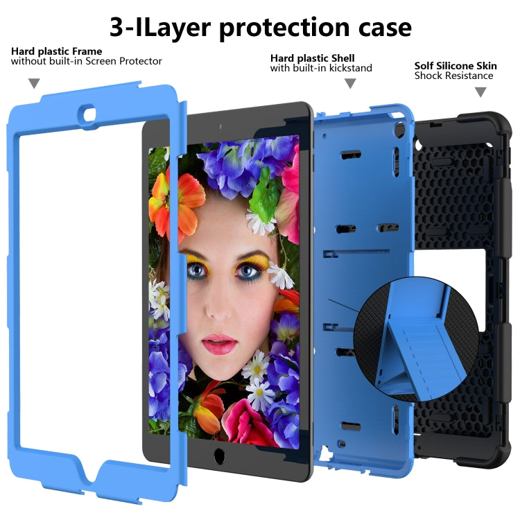 For iPad 10.2 Shockproof Two-Color Silicone Protection Case with Holder & Pen Slot(Black+Blue) - iPad 10.2 Cases by buy2fix | Online Shopping UK | buy2fix