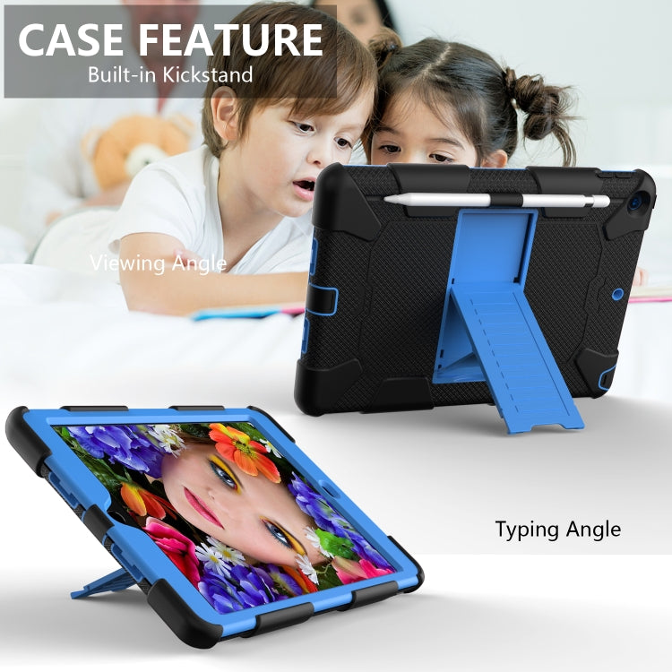 For iPad 10.2 Shockproof Two-Color Silicone Protection Case with Holder & Pen Slot(Black+Blue) - iPad 10.2 Cases by buy2fix | Online Shopping UK | buy2fix