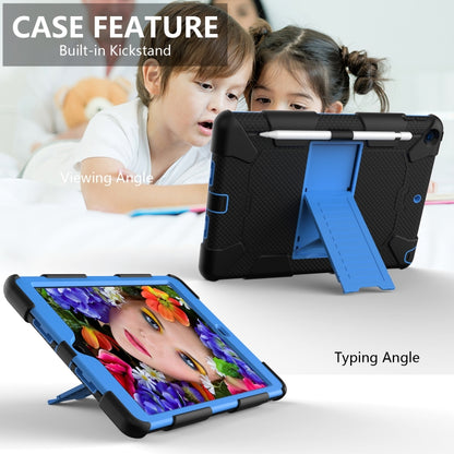 For iPad 10.2 Shockproof Two-Color Silicone Protection Case with Holder & Pen Slot(Black+Blue) - iPad 10.2 Cases by buy2fix | Online Shopping UK | buy2fix