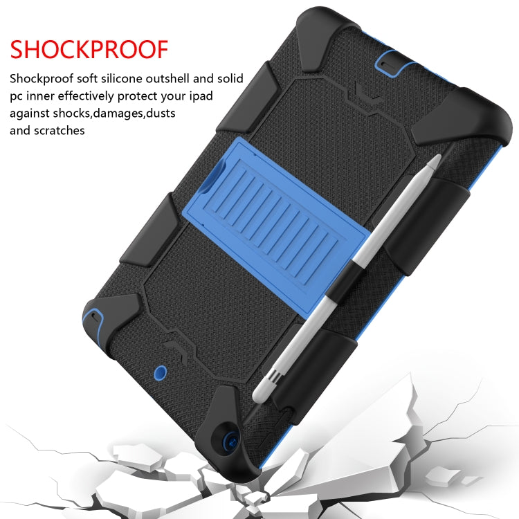 For iPad 10.2 Shockproof Two-Color Silicone Protection Case with Holder & Pen Slot(Black+Blue) - iPad 10.2 Cases by buy2fix | Online Shopping UK | buy2fix