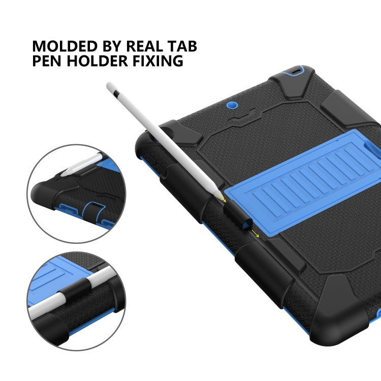 For iPad 10.2 Shockproof Two-Color Silicone Protection Case with Holder & Pen Slot(Black+Blue) - iPad 10.2 Cases by buy2fix | Online Shopping UK | buy2fix