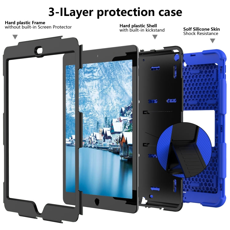 For iPad 10.2 Shockproof Two-Color Silicone Protection Case with Holder & Pen Slot(Blue+Black) - iPad 10.2 Cases by buy2fix | Online Shopping UK | buy2fix