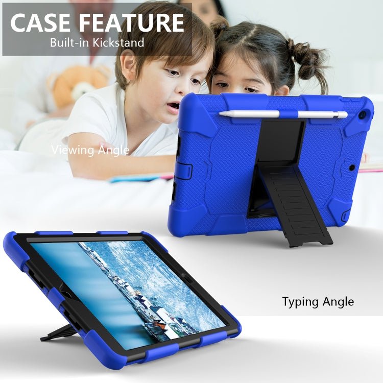 For iPad 10.2 Shockproof Two-Color Silicone Protection Case with Holder & Pen Slot(Blue+Black) - iPad 10.2 Cases by buy2fix | Online Shopping UK | buy2fix
