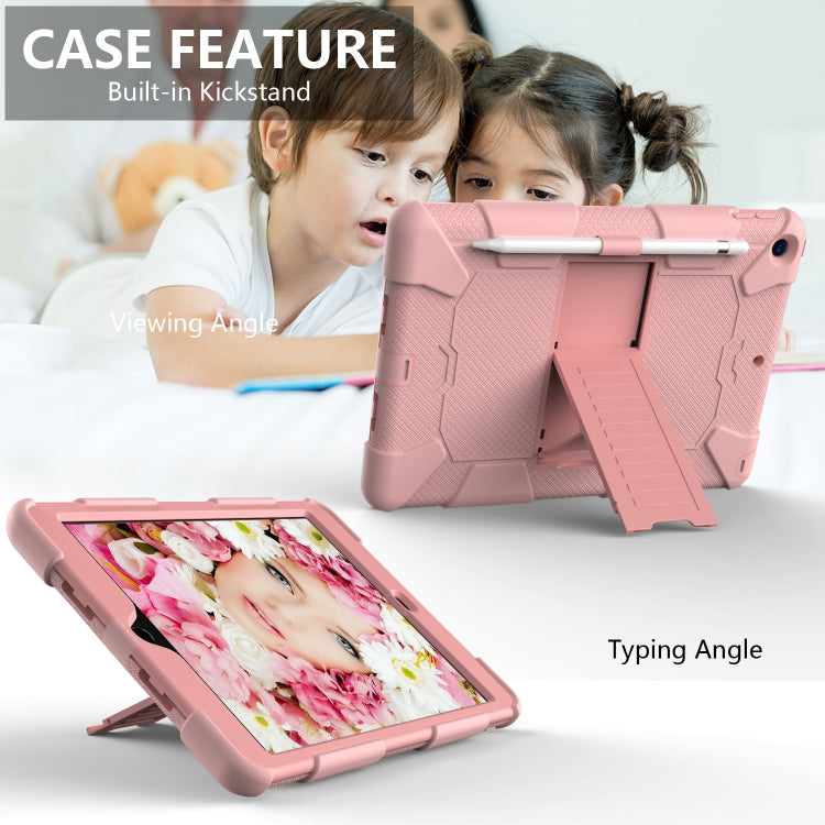For iPad 10.2 Shockproof Two-Color Silicone Protection Case with Holder & Pen Slot(Rose Gold) - iPad 10.2 Cases by buy2fix | Online Shopping UK | buy2fix