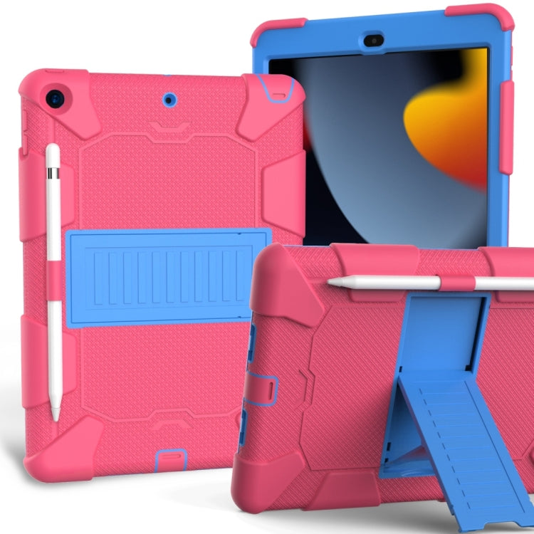 For iPad 10.2 Shockproof Two-Color Silicone Protection Case with Holder & Pen Slot(Hot Pink+Blue) - iPad 10.2 Cases by buy2fix | Online Shopping UK | buy2fix