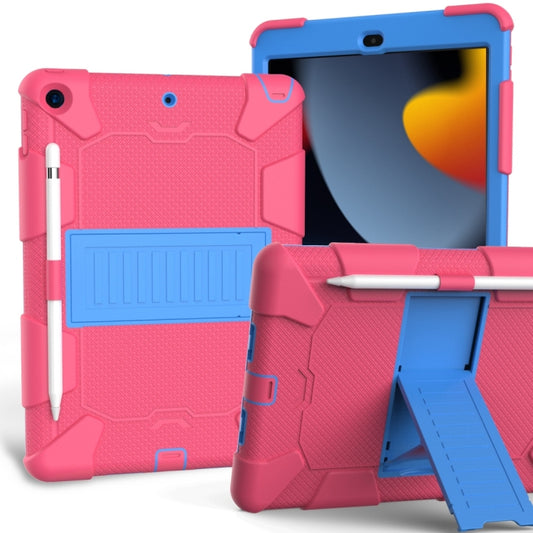 For iPad 10.2 Shockproof Two-Color Silicone Protection Case with Holder & Pen Slot(Hot Pink+Blue) - iPad 10.2 Cases by buy2fix | Online Shopping UK | buy2fix