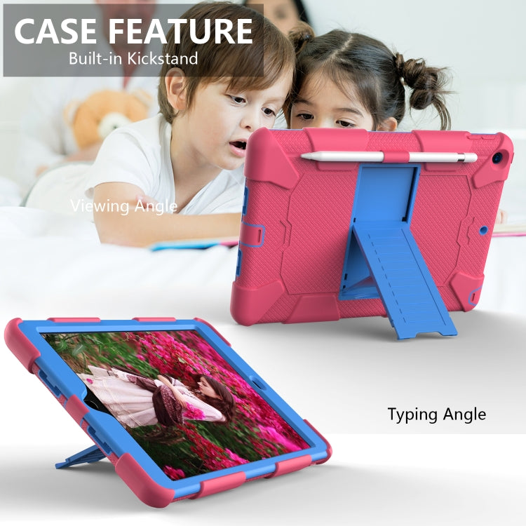 For iPad 10.2 Shockproof Two-Color Silicone Protection Case with Holder & Pen Slot(Hot Pink+Blue) - iPad 10.2 Cases by buy2fix | Online Shopping UK | buy2fix